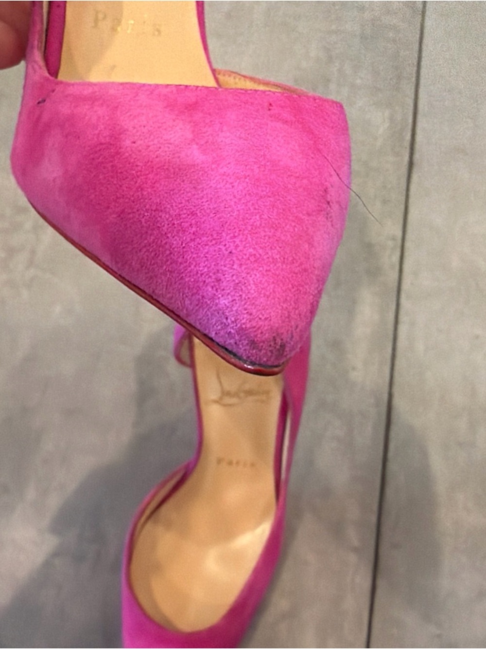 Christian Louboutin Pink Fuchsia Suede D’Orsay Heels 37.5 US 7.5 - Picture 10 of 14